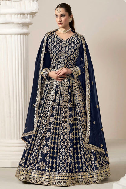 Blue Colour Faux Georgette Semi Stitched Anarkali Suit SM1050627