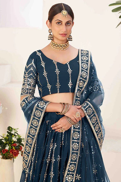 Blue Colour Georgette Designer Lehenga Choli LC1240024 B