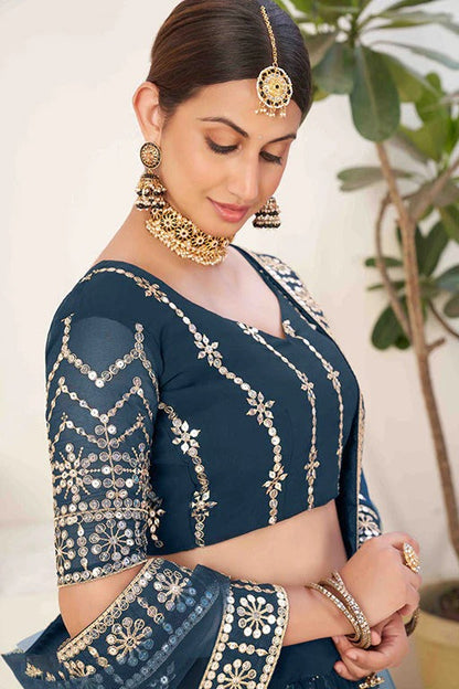 Blue Colour Georgette Designer Lehenga Choli LC1240024 C