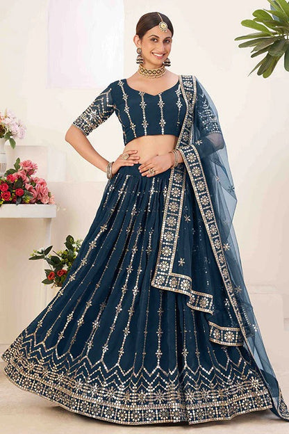 Blue Colour Georgette Designer Lehenga Choli LC1240024