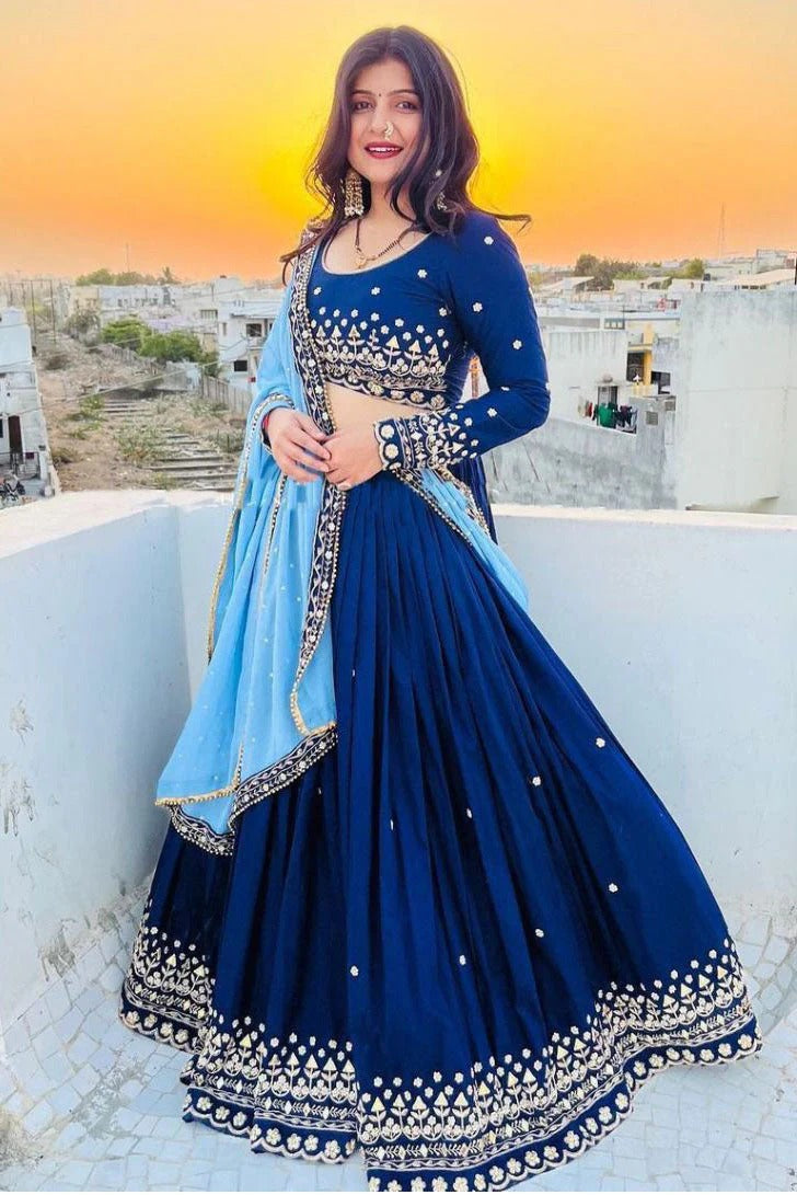 Blue Colour Georgette Embroidery Lehenga Choli LC1020143