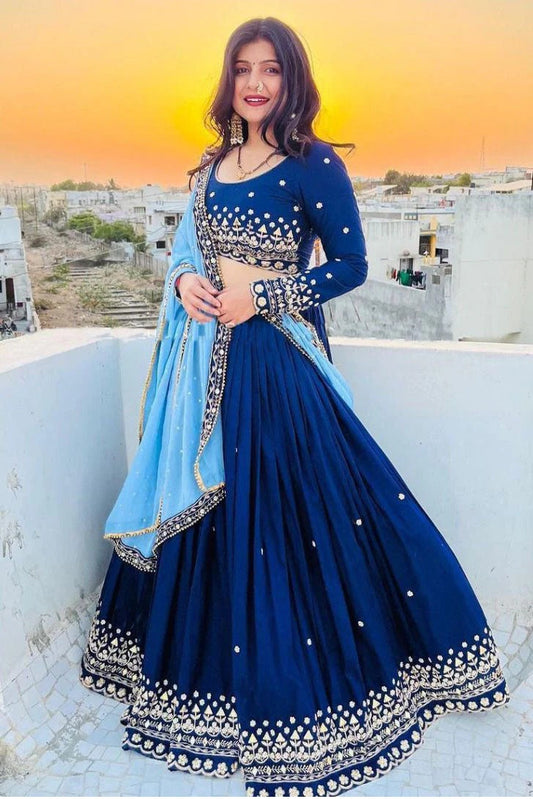 Blue Colour Georgette Embroidery Lehenga Choli LC1020143
