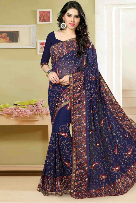 Blue Colour Georgette Embroidery Saree SD1120005