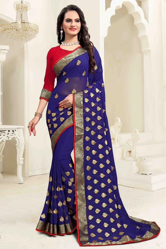 Blue Colour Georgette Embroidery Saree SD1120057