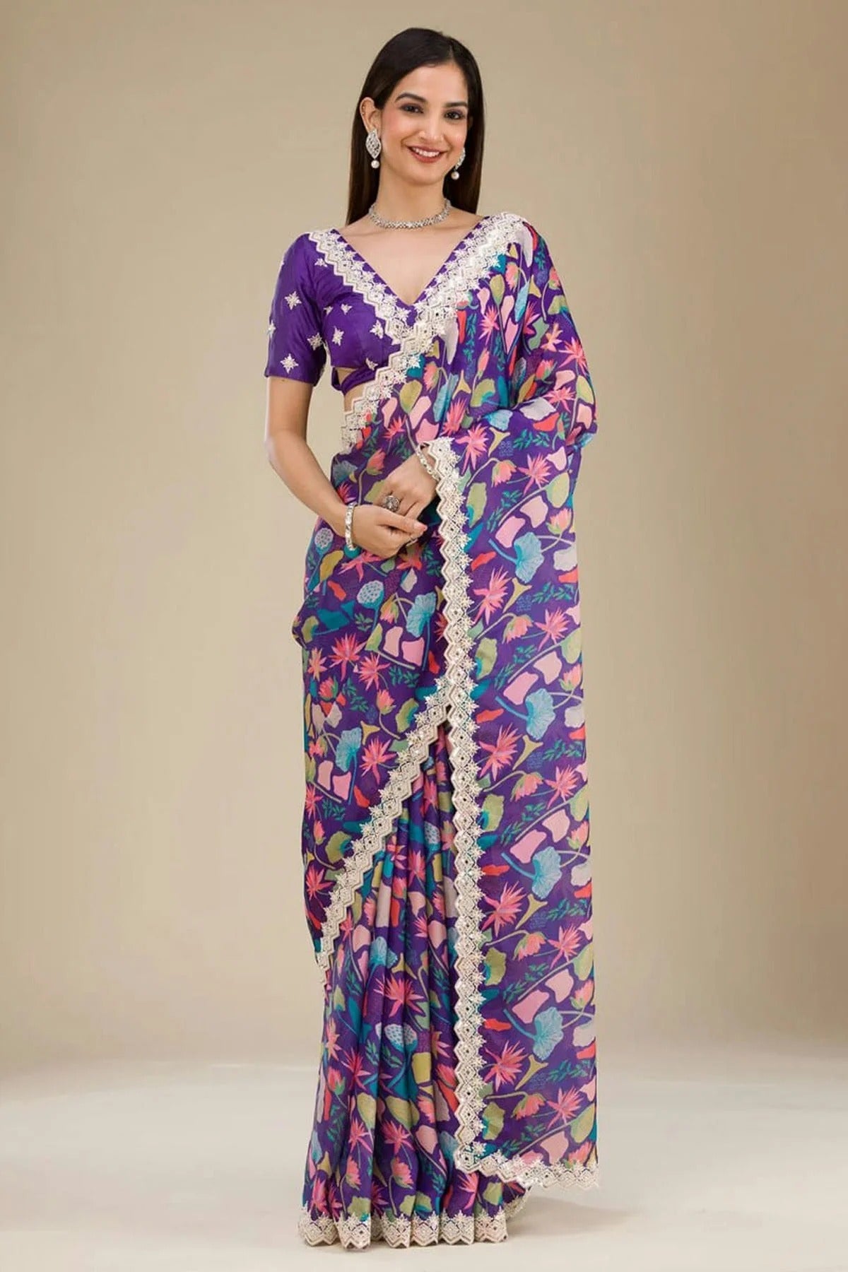 Blue Colour Georgette Printed Saree SD1112628