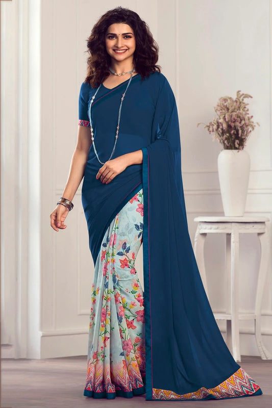 Blue Colour Georgette Printed Saree SD1180055
