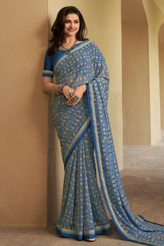 Blue Colour Georgette Printed Saree SD1180065