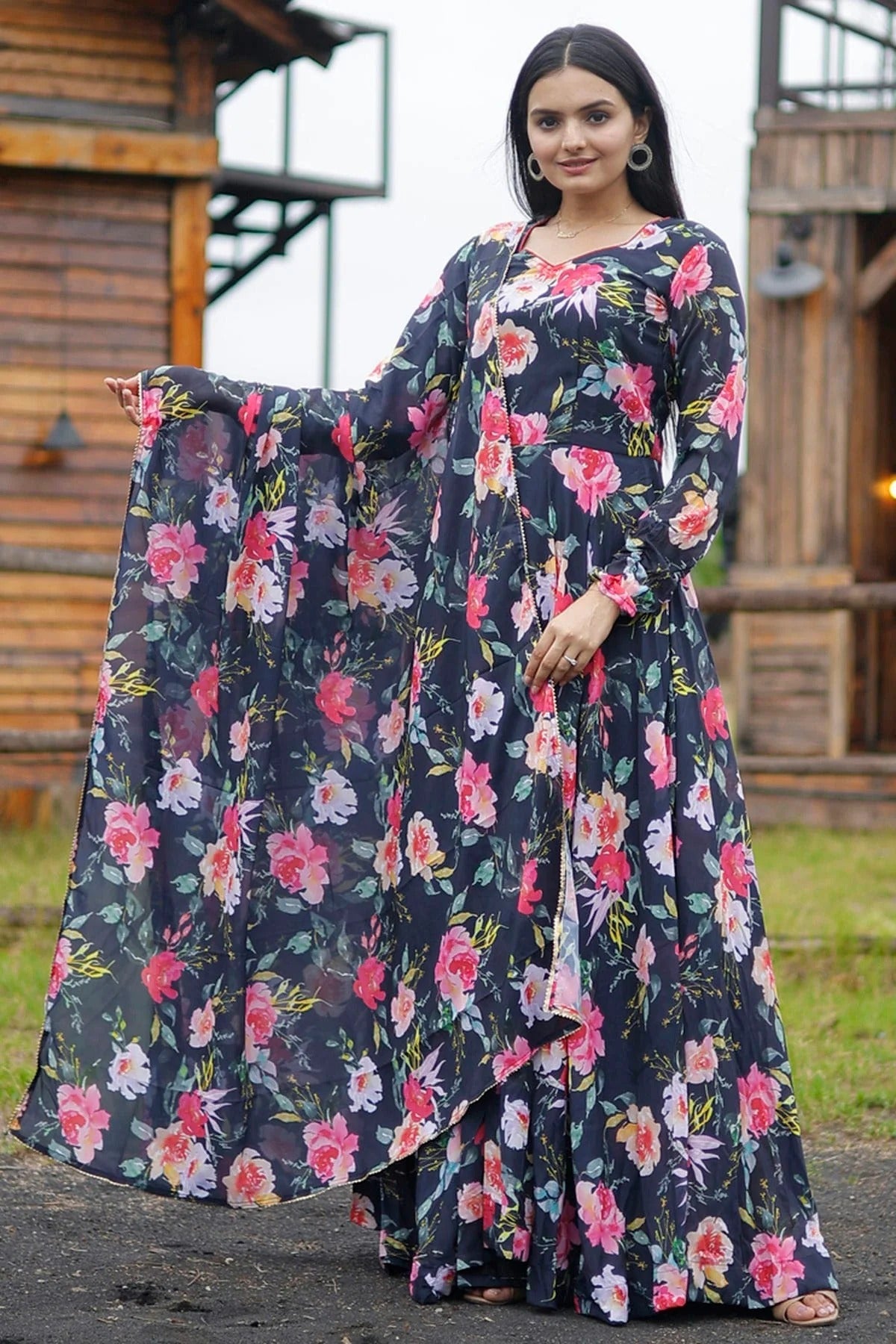 Blue Colour Georgette Stitched Gown GW1112328