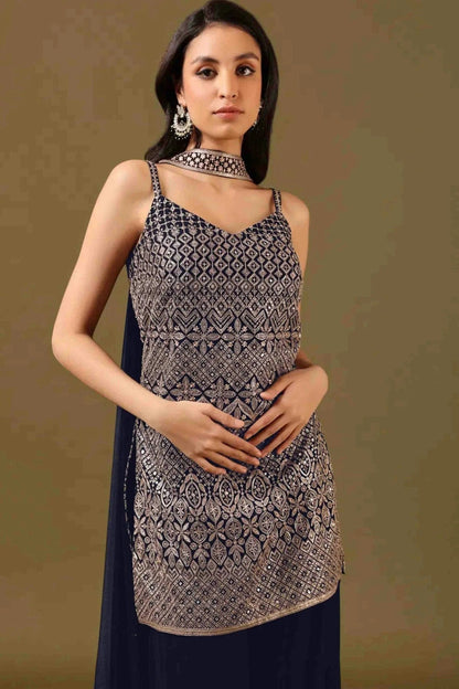 Blue Colour Georgette Stitched Sharara Suit SS1140984 A