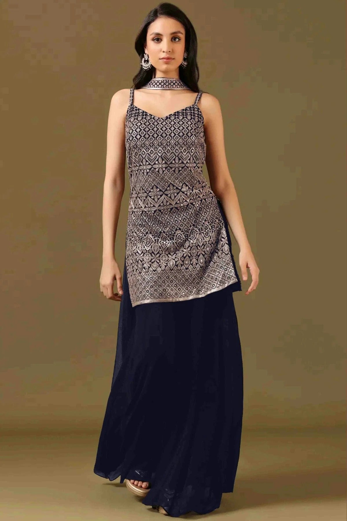 Blue Colour Georgette Stitched Sharara Suit SS1140984