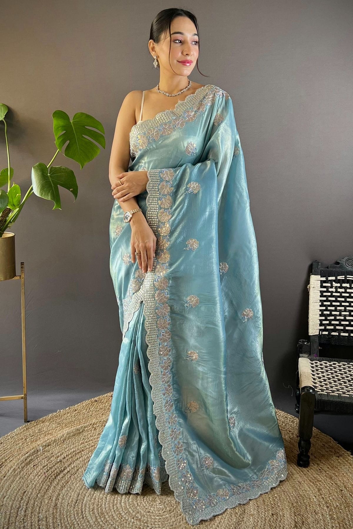 Blue Colour Gold Crunchy Designer Saree SD1111761