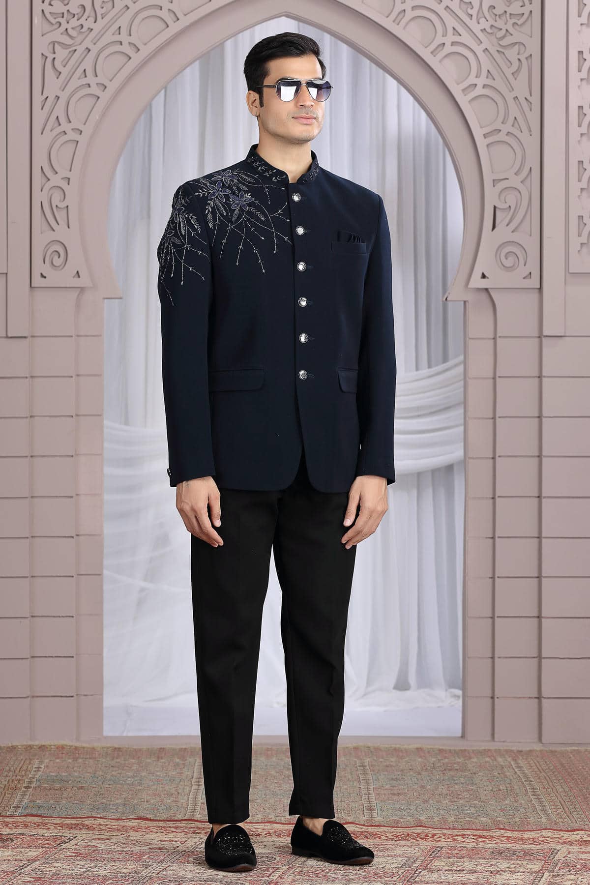 Blue Colour Hand Work Imported Fabric Jodhpuri