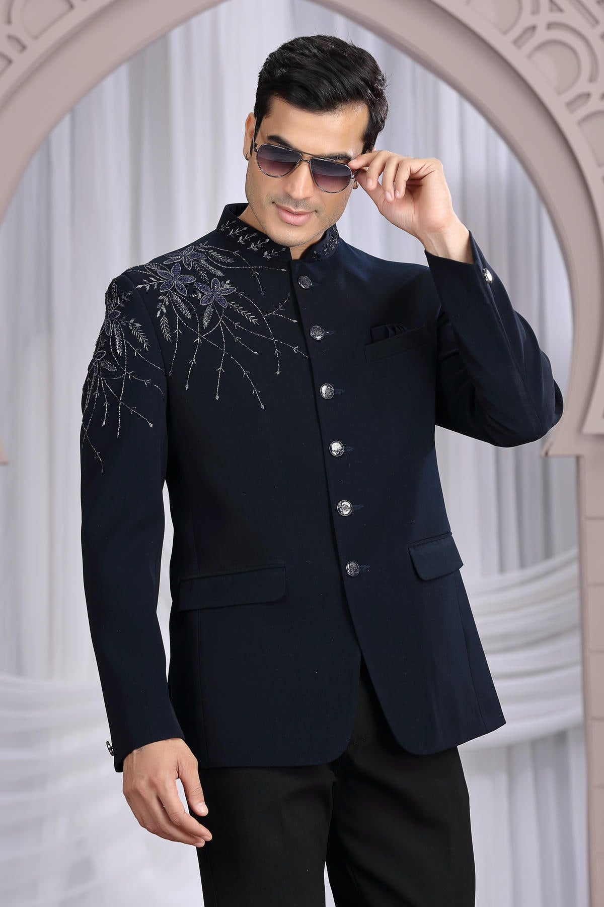 Blue Colour Hand Work Imported Fabric Jodhpuri