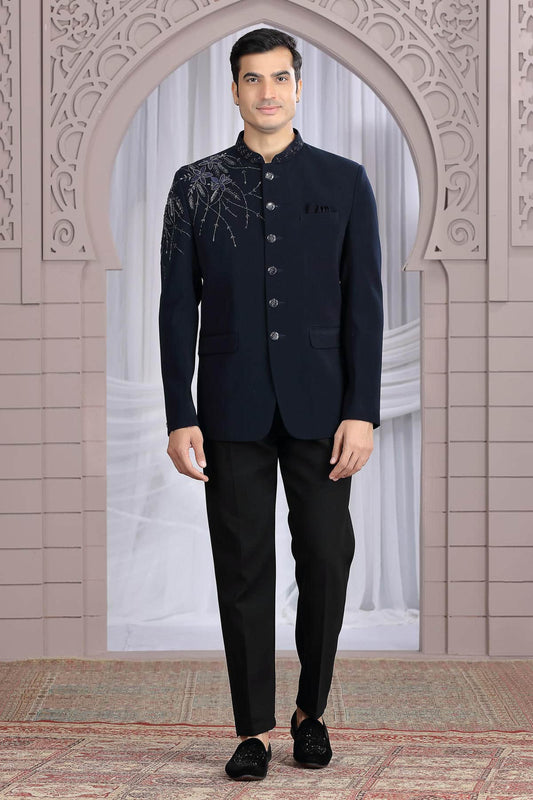 Blue Colour Hand Work Imported Fabric Jodhpuri