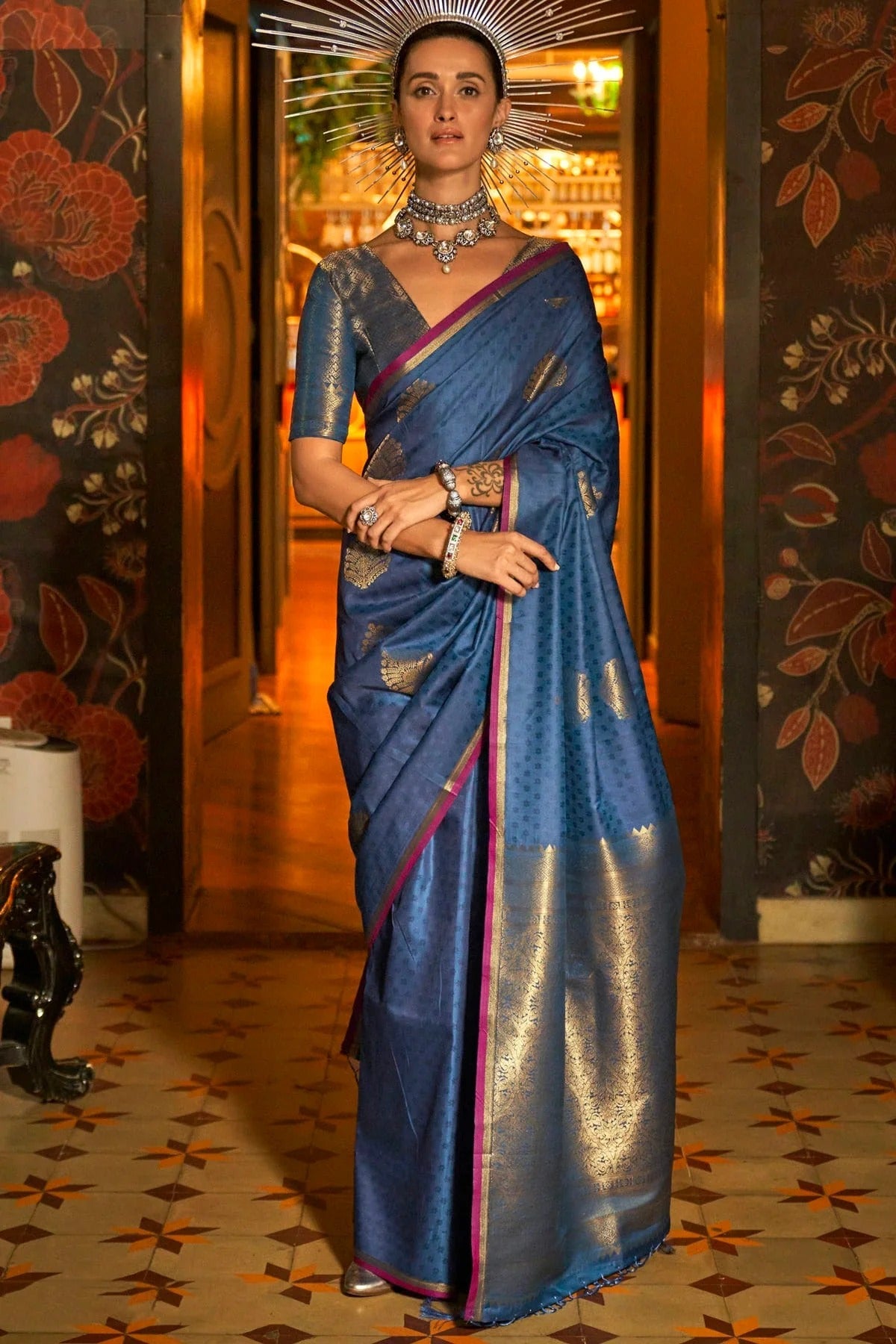 Blue Colour Handloom Weaving Silk Woven Work Saree SD1290078
