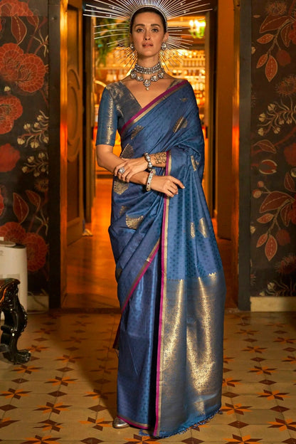 Blue Colour Handloom Weaving Silk Woven Work Saree SD1290078