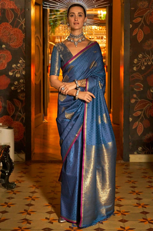 Blue Colour Handloom Weaving Silk Woven Work Saree SD1290078