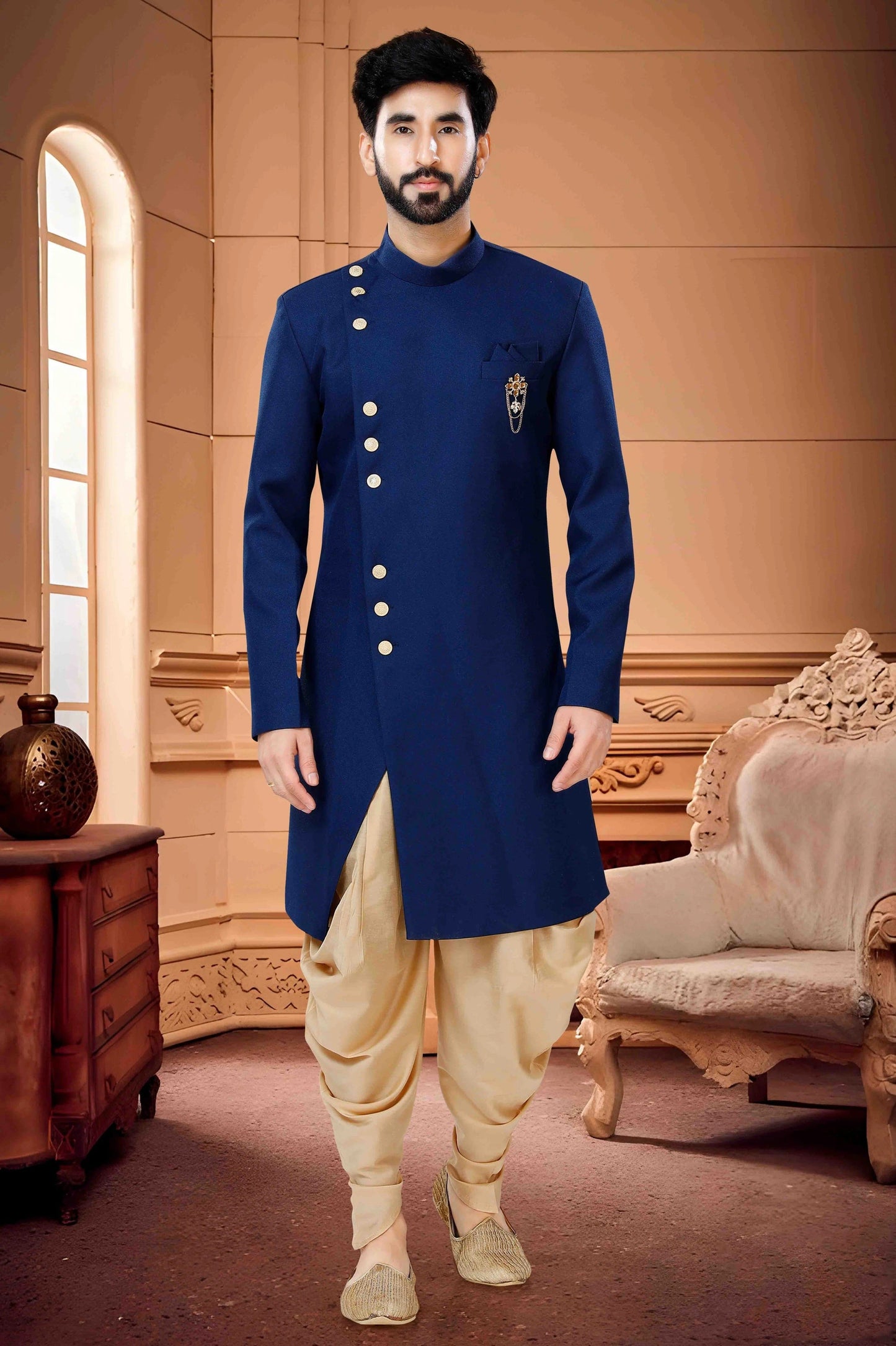 Blue Colour Indo Western In Terry Rayon Fabric SH1130136