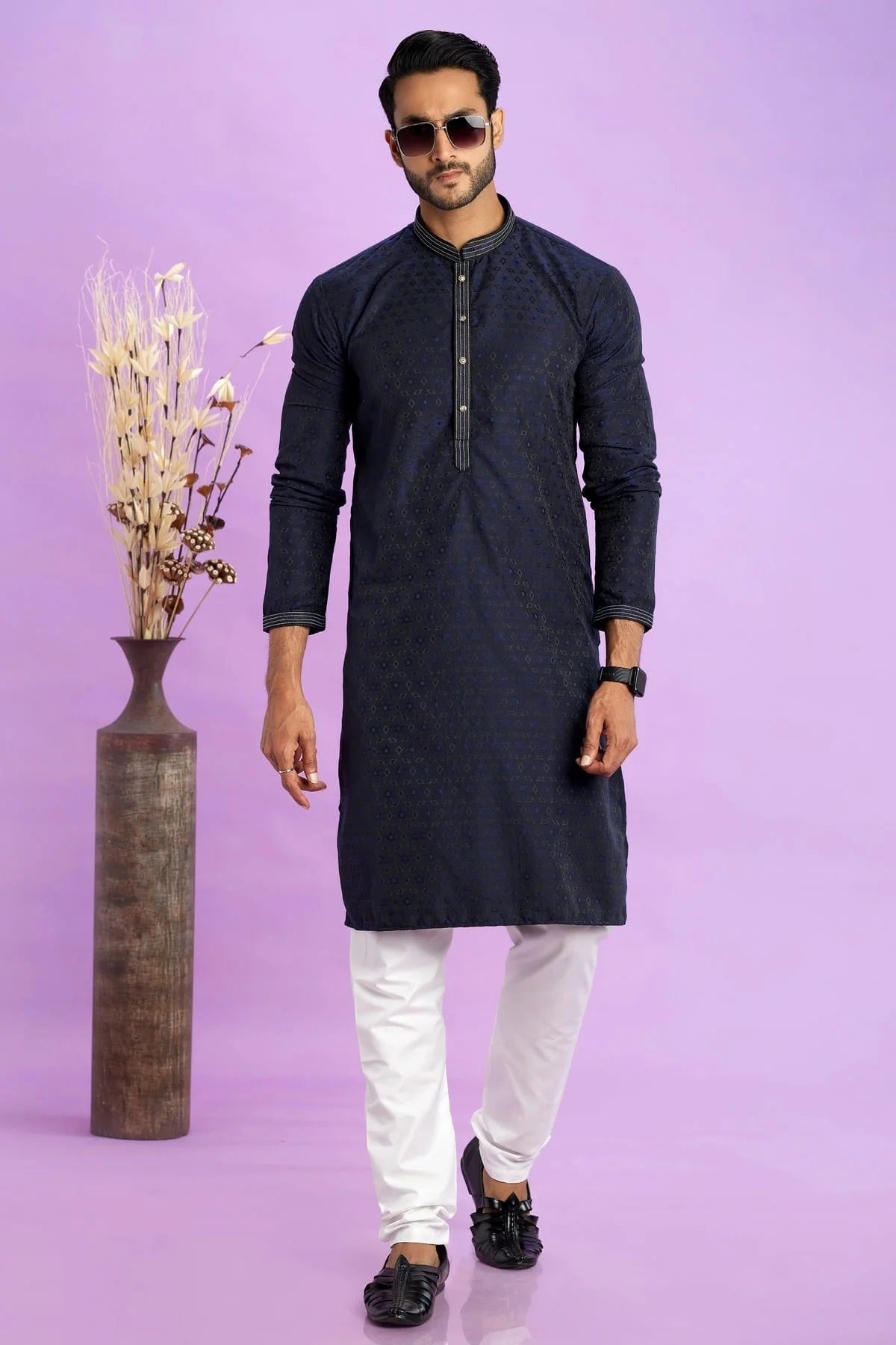 Blue Colour Jacquard Art Silk Pintex Work Kurta Pajama KP1230207 A