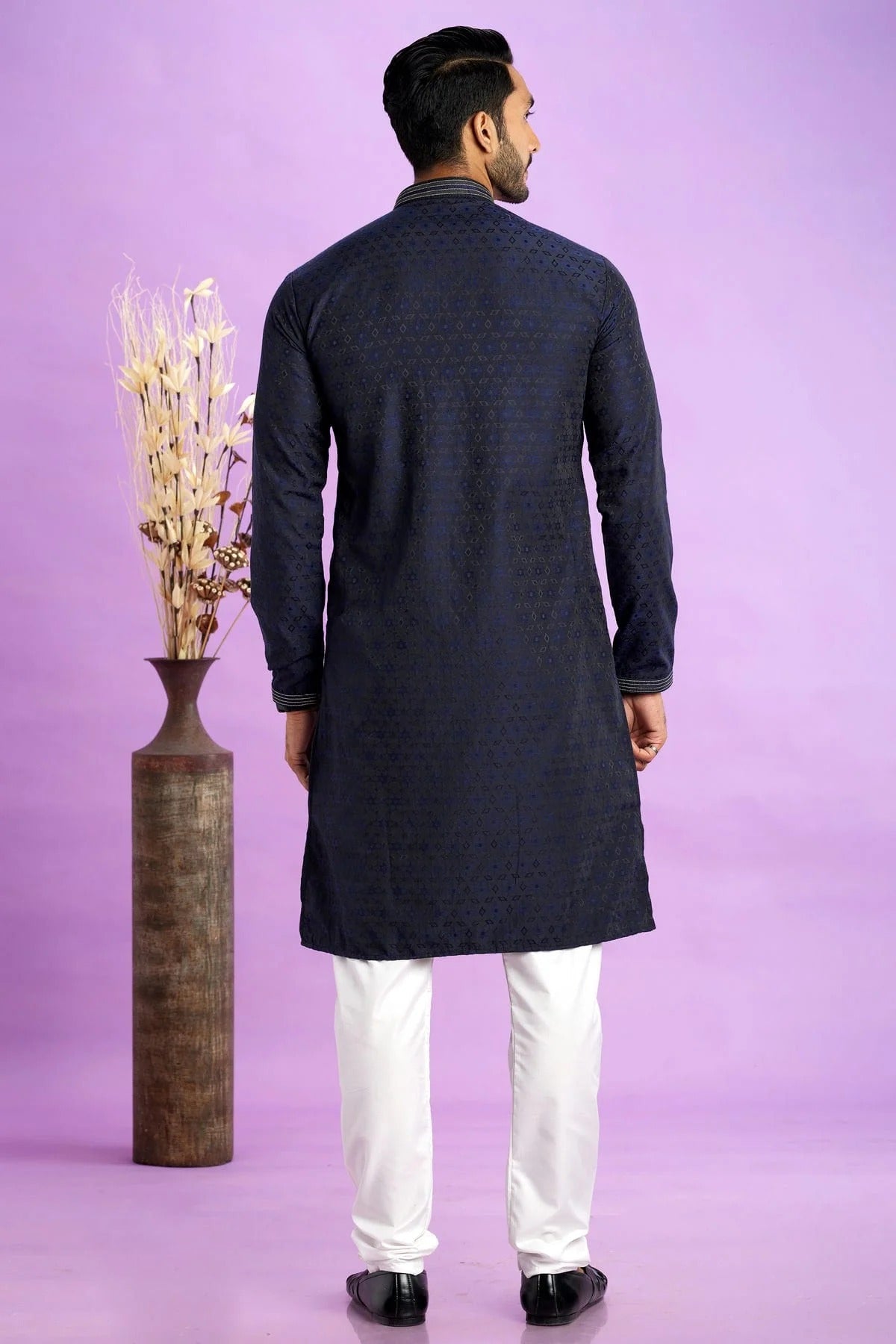 Blue Colour Jacquard Art Silk Pintex Work Kurta Pajama KP1230207 B