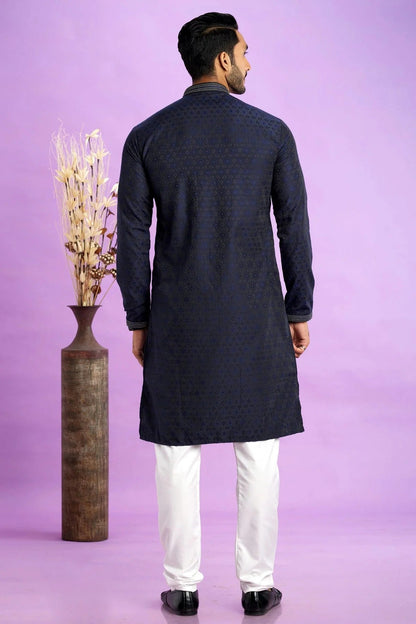 Blue Colour Jacquard Art Silk Pintex Work Kurta Pajama KP1230207 B