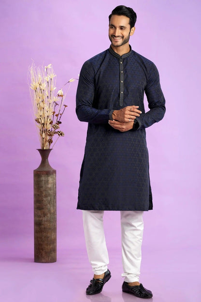 Blue Colour Jacquard Art Silk Pintex Work Kurta Pajama KP1230207
