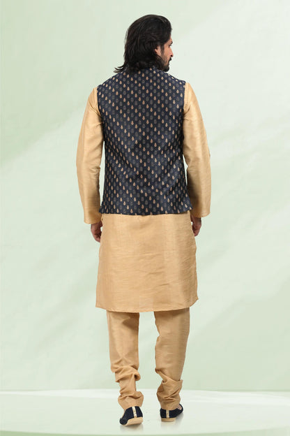 Blue Colour Jacquard Banarasi Silk Woven Work Kurta Pajama With Jacket