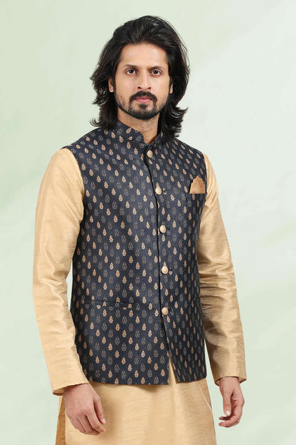 Blue Colour Jacquard Banarasi Silk Woven Work Kurta Pajama With Jacket