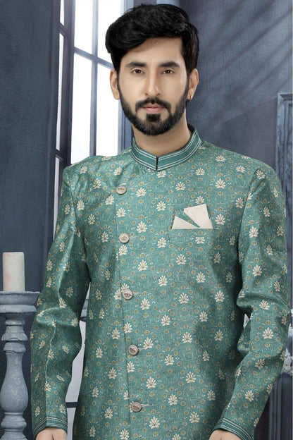 Blue Colour Jacquard Digital Print Sherwani SH1040333 A
