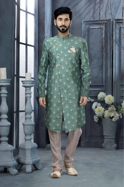 Blue Colour Jacquard Digital Print Sherwani SH1040333