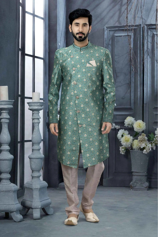 Blue Colour Jacquard Digital Print Sherwani SH1040333