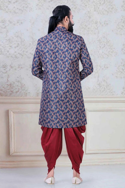 Blue Colour Jacquard Festival Wear Dhoti Sherwani SH1130005 A