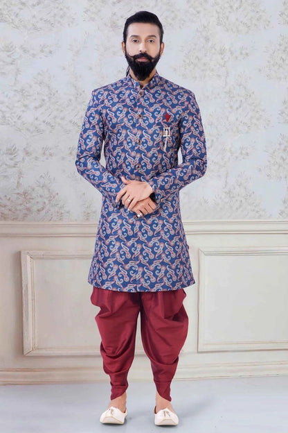 Blue Colour Jacquard Festival Wear Dhoti Sherwani SH1130005