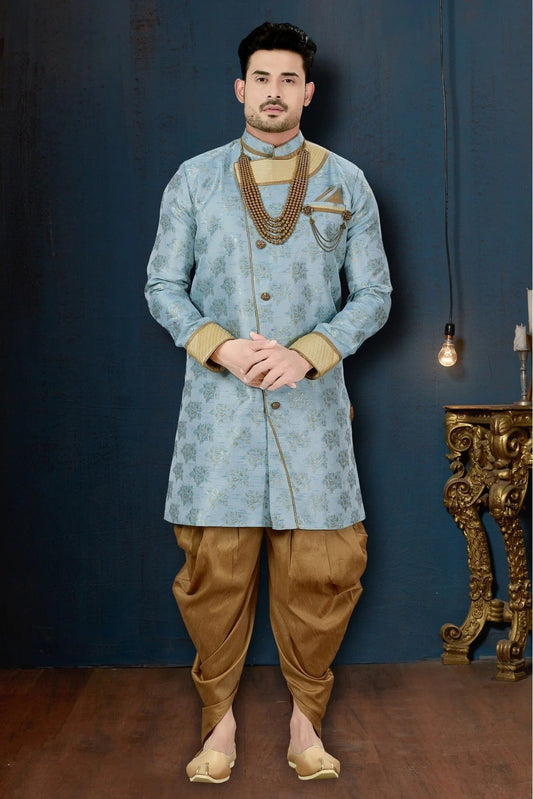 Blue Colour Jacquard Party Wear Dhoti Sherwani SH1040209