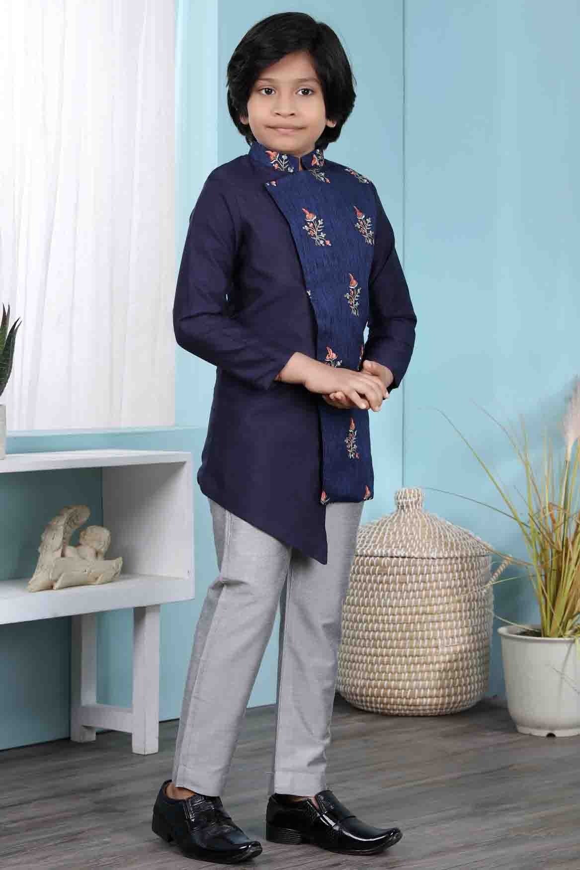 Blue Colour Jacquard Sherwani BW1070077 B