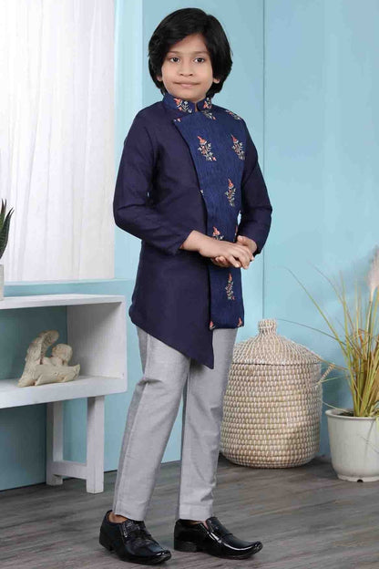 Blue Colour Jacquard Sherwani BW1070077 B