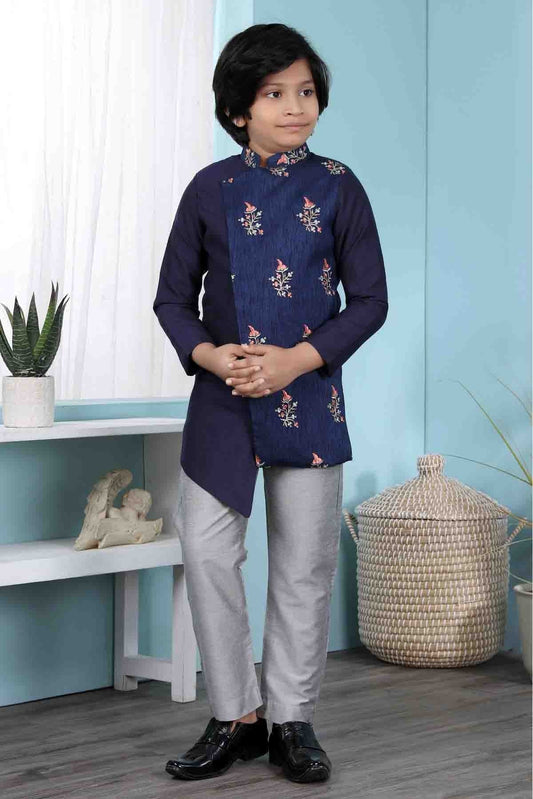 Blue Colour Jacquard Sherwani BW1070077