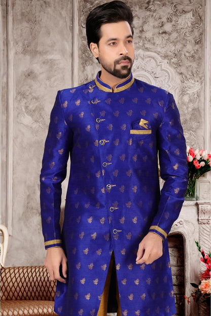 Blue Colour Jacquard Sherwani SH1040284 A