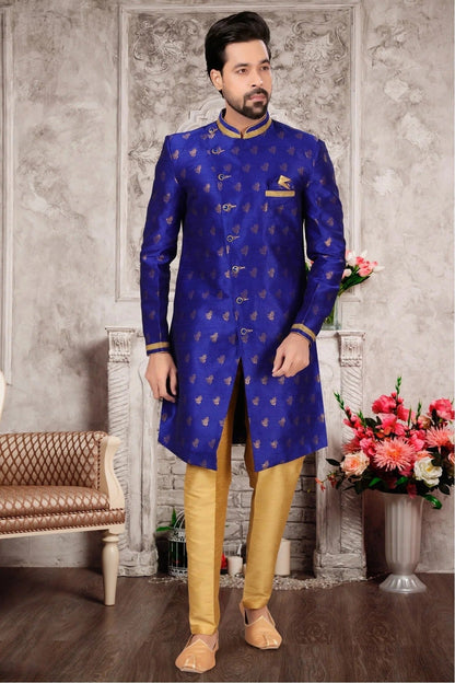 Blue Colour Jacquard Sherwani SH1040284