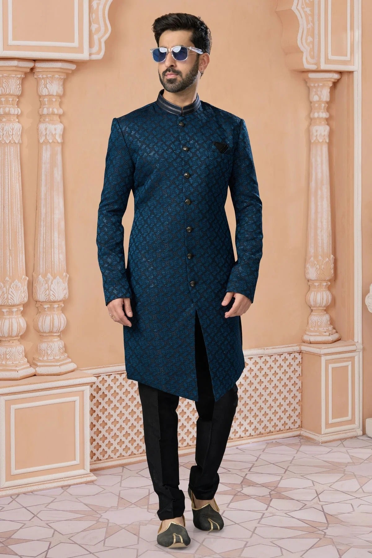 Blue Colour Jacquard Sherwani SH1040551