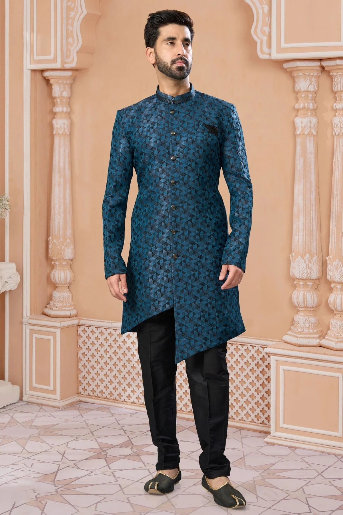 Blue Colour Jacquard Sherwani SH1040560