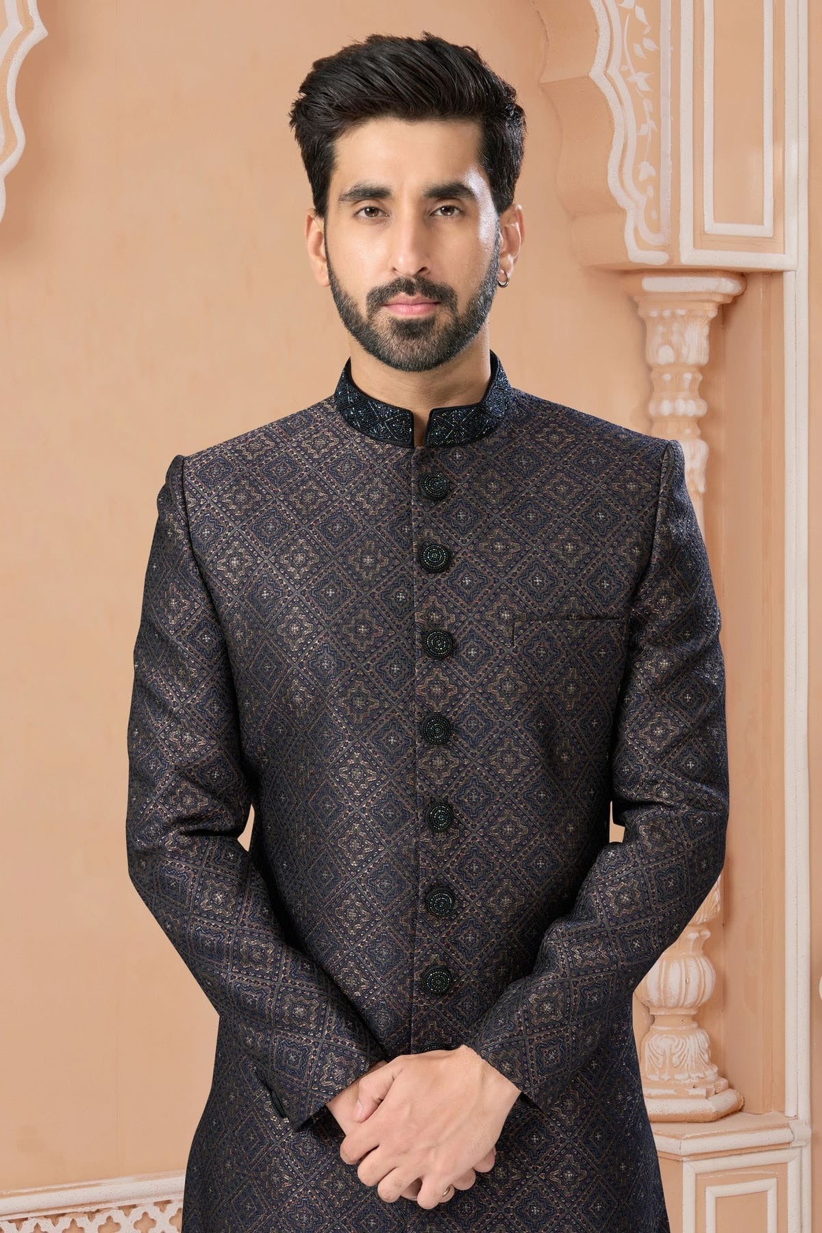 Blue Colour Jacquard Sherwani SH1040580 A