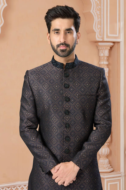 Blue Colour Jacquard Sherwani SH1040580 A