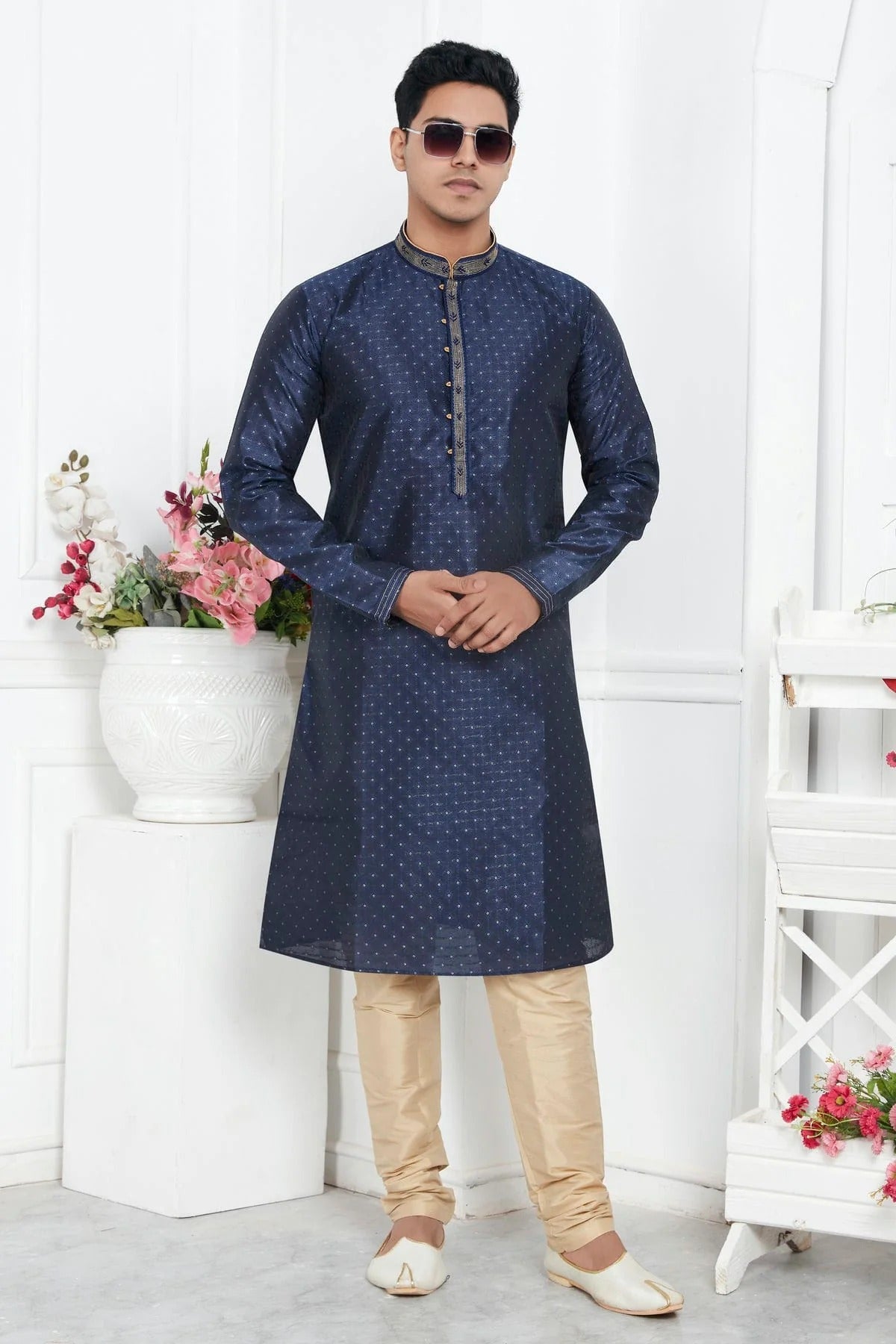 Blue Colour Jacquard Silk Brocade Kurta Pajama KP1230219 A