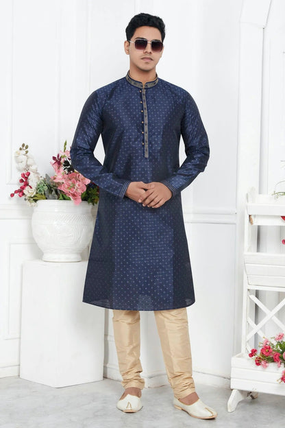 Blue Colour Jacquard Silk Brocade Kurta Pajama KP1230219 A