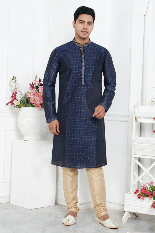 Blue Colour Jacquard Silk Brocade Kurta Pajama KP1230219