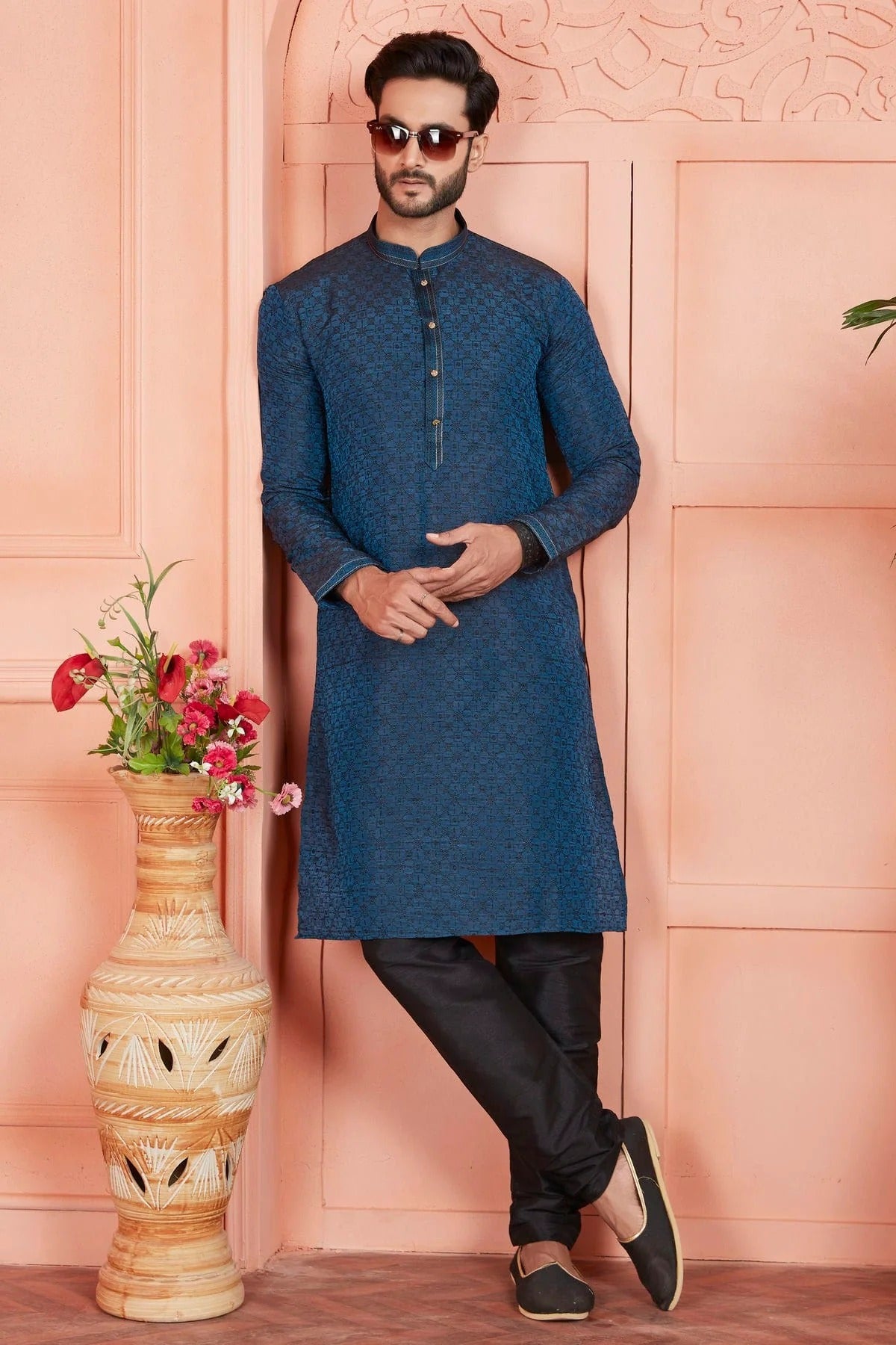 Blue Colour Jacquard Silk Brocade Kurta Pajama KP1230236 A