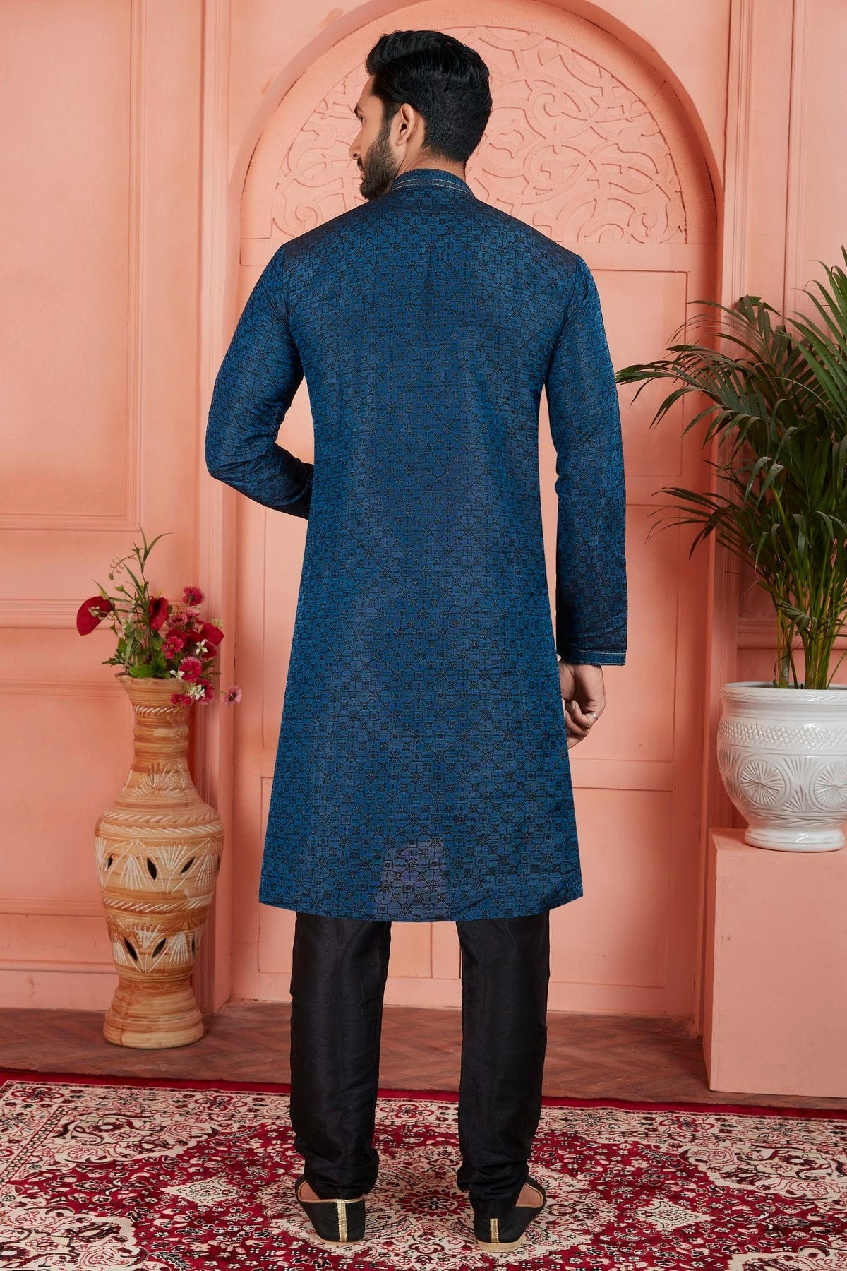 Blue Colour Jacquard Silk Brocade Kurta Pajama KP1230236 B