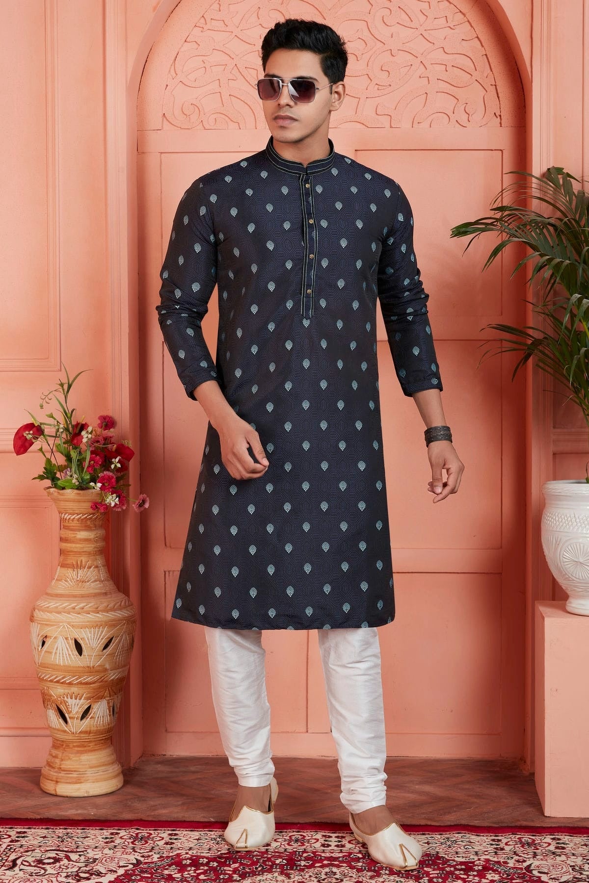 Blue Colour Jacquard Silk Brocade Kurta Pajama KP1230240 A