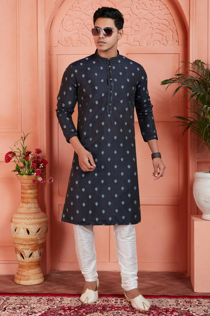 Blue Colour Jacquard Silk Brocade Kurta Pajama KP1230240 A